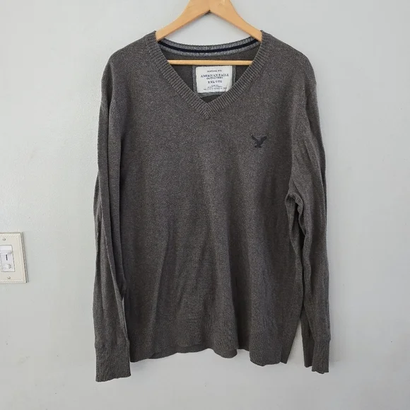 American Eagle Sweater Mens XXL Brown Cotton Vintage Fit Pullover V-Neck Preppy