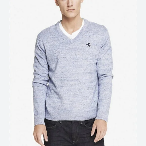 Express Men's Cotton V Neck Blue Lion Sweater size M