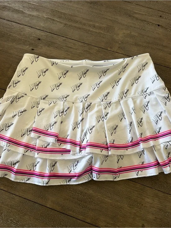 Lucky in Love White Ruffled Skirt with Pink Stripe Detail