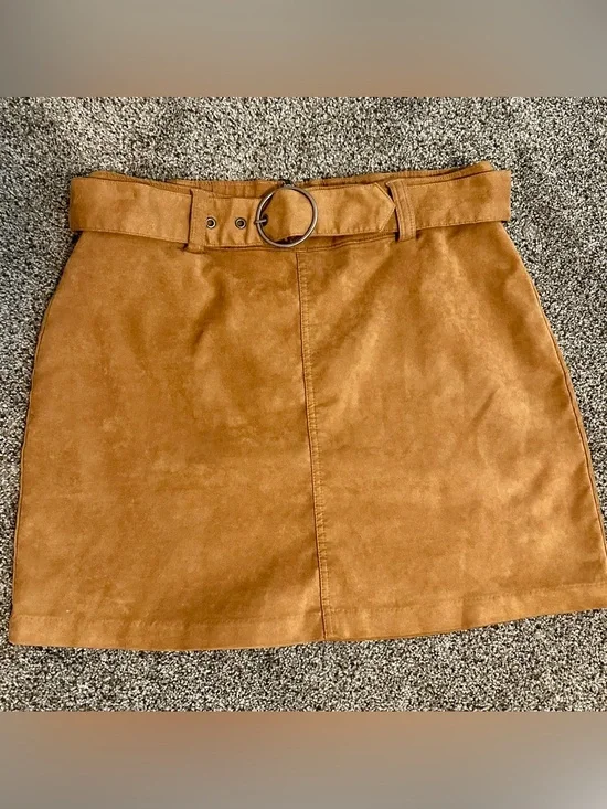 Hollister Ultra High Rise Faux Suede Mini Skirt Brown Belted M Western Cowgirl