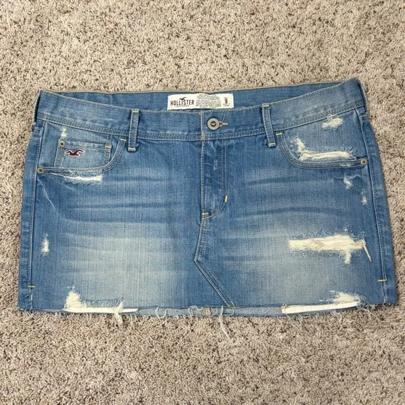 Original‎ Y2K Hollister Distressed Denim Mini Skirt Size 9 Low Rise Jean Skirt