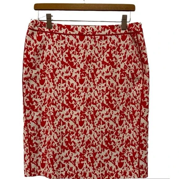 Halogen Women's Sz 10P Red White Printed Pencil Straight Knee Length Lined Skirt