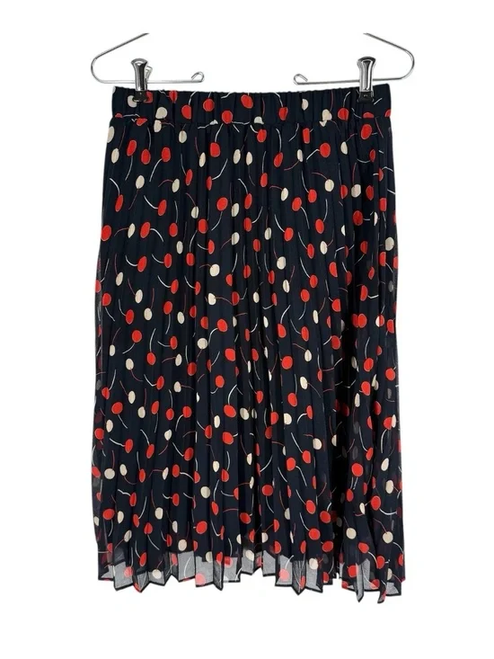 Ann Taylor Pleated Skirt Womens Size XSP Navy Cherry Novelty Print Flowy Lined