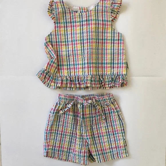 OshKosh B'gosh Multicolor Plaid Seersucker Matching Set Size 6-9 Months