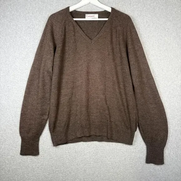 Vintage 80s Cashmist by Puritan Men's Size Medium Brown Wool V Neck Sweater