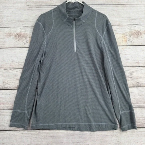 Toad&Co Onrush 1/4 Zip Pullover Mens XL Grey Striped Long Sleeve T2242501