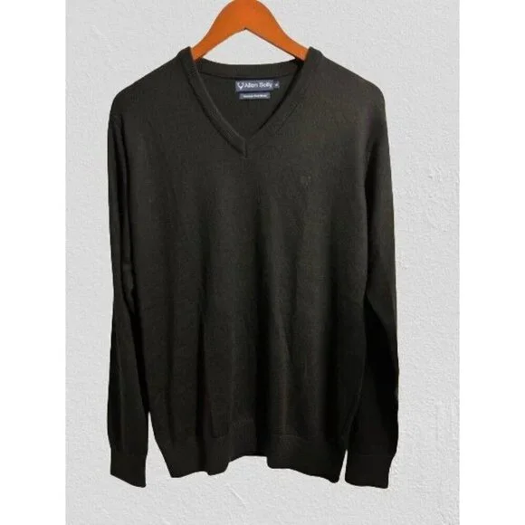 Allen Solly Knitted V-Neck Sweater Wool Blend Pullover in Black Long Sleeve Size