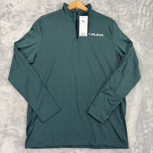 Puma All In Terrain 1/4 Zip Mens Medium Pullover Green Heather Athletic Golf NEW