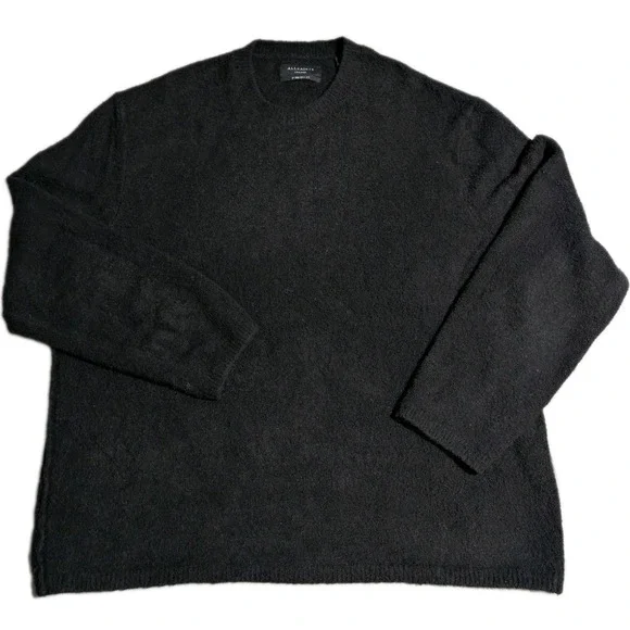 AllSaints Oversized Boucle Crewneck Sweater Mens XXL Black Textured Pullover