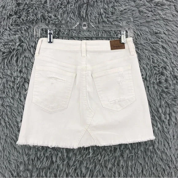 American Eagle Outfitters Mini Skirt Women Sz 0 White Denim Stretch Distressed