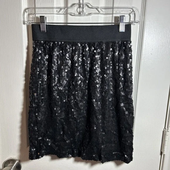Black‎ Sequin Mini Skirt XS Lc Lauren Conrad Short Club Pull On Sparkle