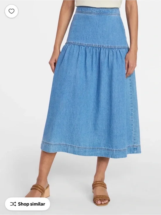 Time and Tru Light Blue Denim Midi High Rise Skirt