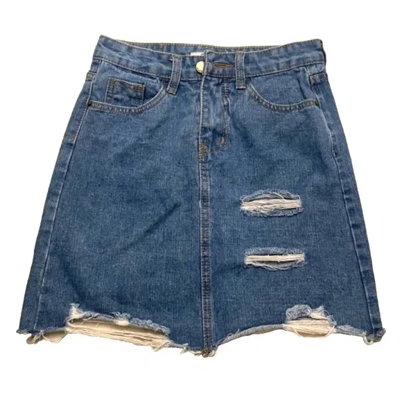 Jin Ai Li Ladies Distressed Denim Mini Skirt; Blue; Size XS/S‎