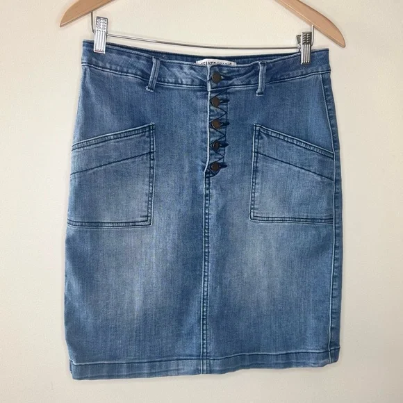 Velvet Heart Denim Women’s 29 Stretch Button Front Pencil Skirt Pockets Normcore