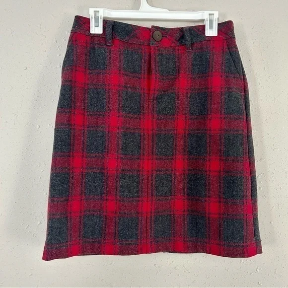 🦋 Eddie Bauer Grey and Red Plaid Wool A-Line Mini Skirt Size 4