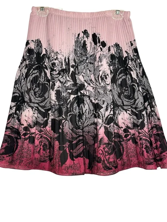 Sunny Leigh Pink to Black Ombre Floral Skater Skirt Lined Medium