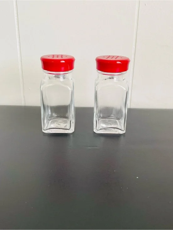 Classic Glass Salt & Pepper Shaker Set with Red Lids
