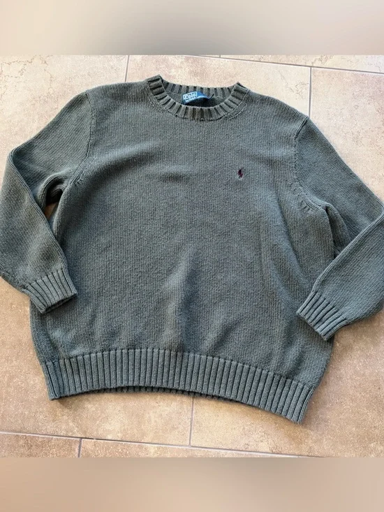 Polo Ralph Lauren Men’s Olive Green Cotton Crewneck Sweater Size 3XB