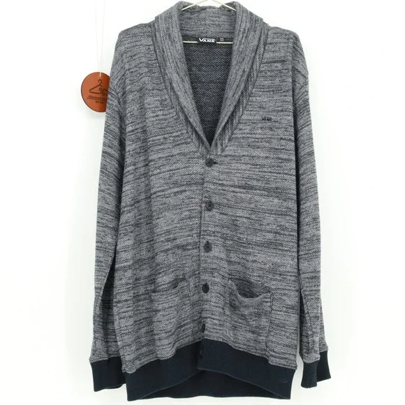 Vans Off The Wall Mens XXL Gray Marl Shawl Collar Button Front Cardigan Sweater