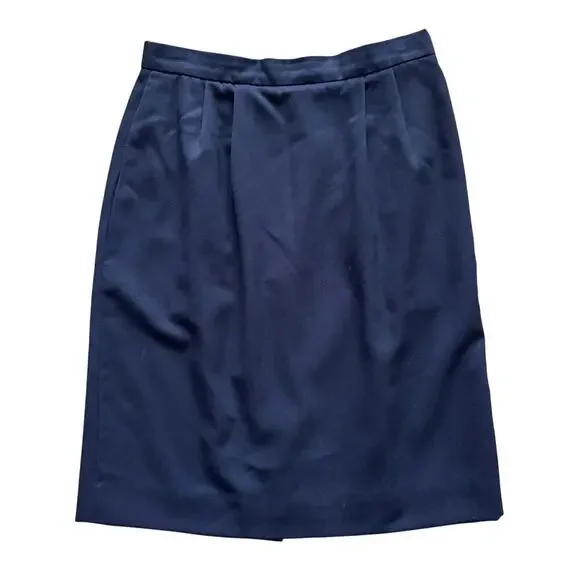 VTG Land's End Vintage 100% Wool Pencil skirt Women's Sz 6‎ Navy Blue Preppy