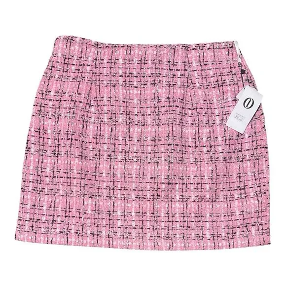 iii Mini Skirt Women’s Small Pink Tweed Plaid Wool Blend Lined NWT