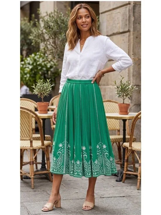 Anthony Richards Floral Skirt Green Size MP Vintage Cottagecore Coastal Spring