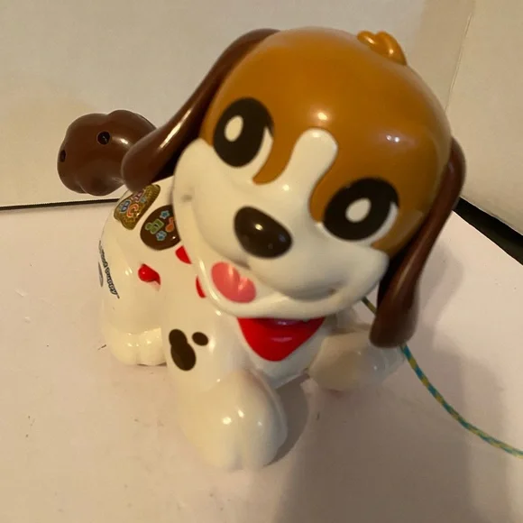 Pull-Along Brown and White Puppy Dog Toy with Red Bandana