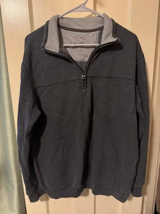 Arrow 1851 Men’s Large Quarter-Zip Pullover Sweatshirt Charcoal Gray