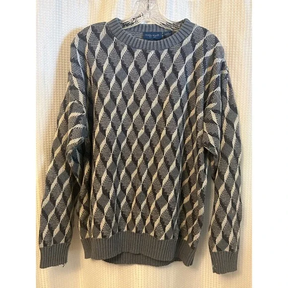 VTG 90s Towncraft Sweater Roman Mosaic Optical Illusion Size Large Coogi