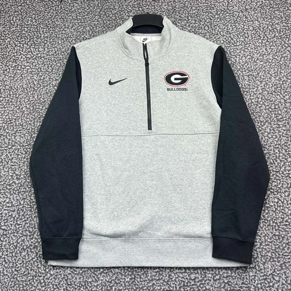 Nike Georgia Bulldogs Sweater Men Large Gray Quarter Zip Fleece Pullover New L