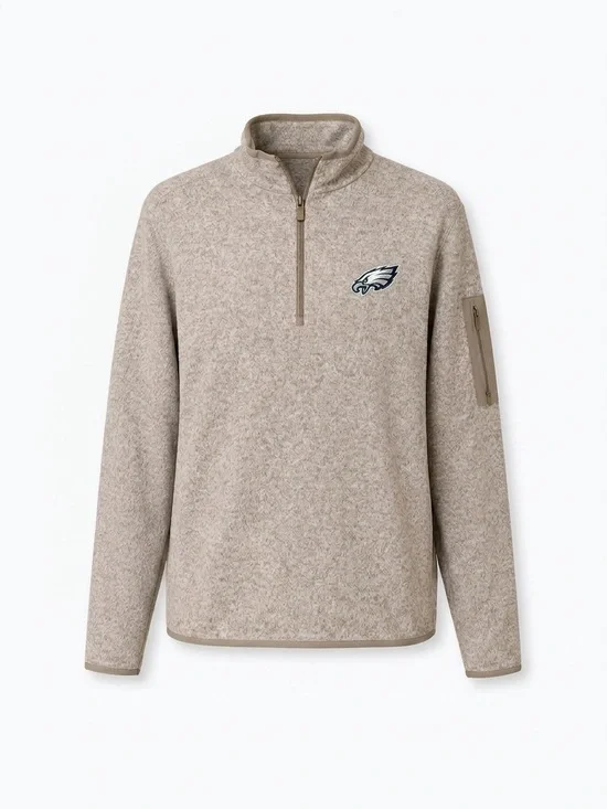 Men's Quarter-Zip Pullover Sweater - Tan with Team Logo