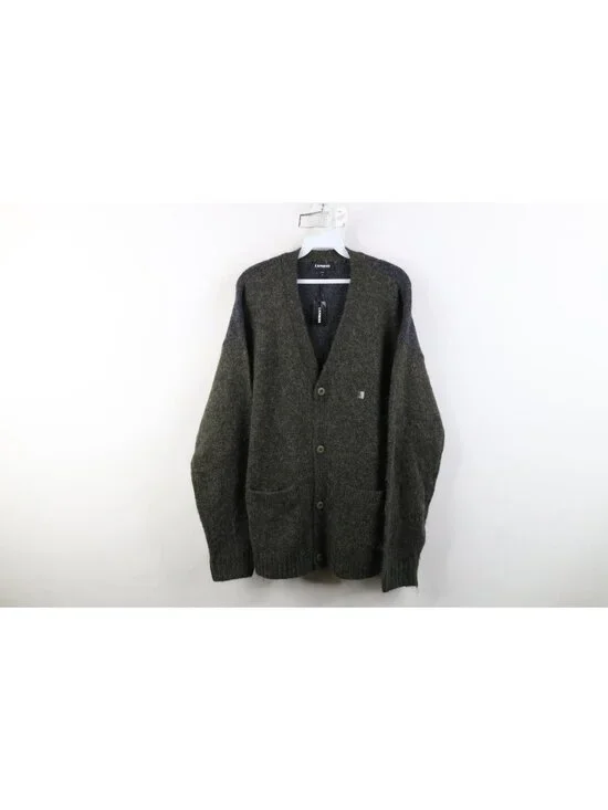 Deadstock Y2K Express Mens Medium Wool Blend Mohair Shag Cardigan Sweater Green