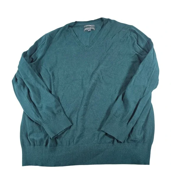 Eddie Bauer Mens 2XL Teal Green Cotton Cashmere V-Neck Sweater‎ 11123