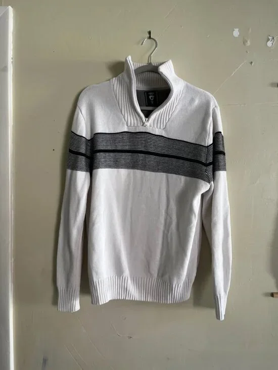 Men's quarter zip white sweater