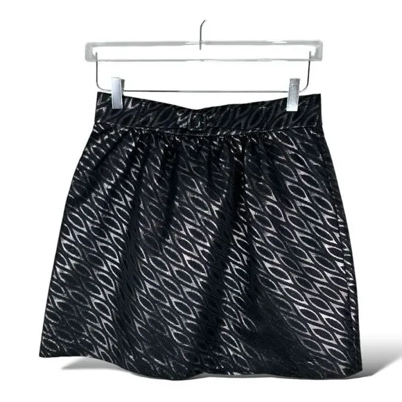 Tibi Black‎ Metallic Jacquard Full Mini Skirt Sz 8 Back Zip Evening Party