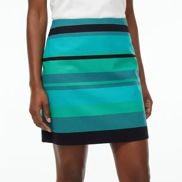 Loft Teal Mini Striped Lined Skirt Women Size 8