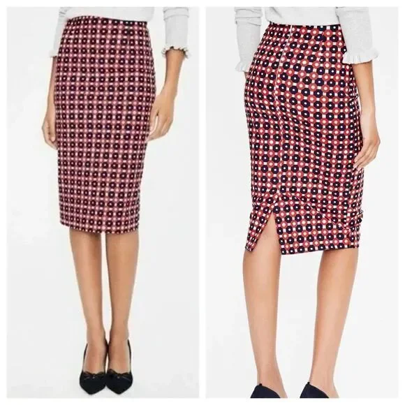 NWOT Boden Richmond MIDI Pencil Skirt Cotton Printed Navy Red White‎ Size 4 Long