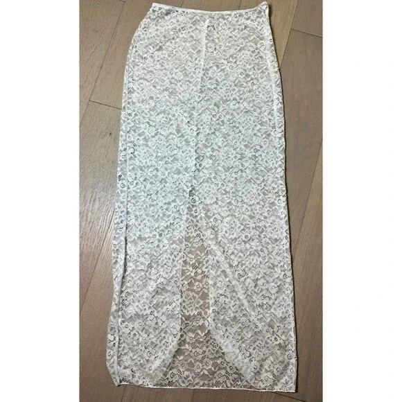 Lace Maxi Skirt Sheer Pool Party Off Duty Model Summer Bridal Stretch Layer S