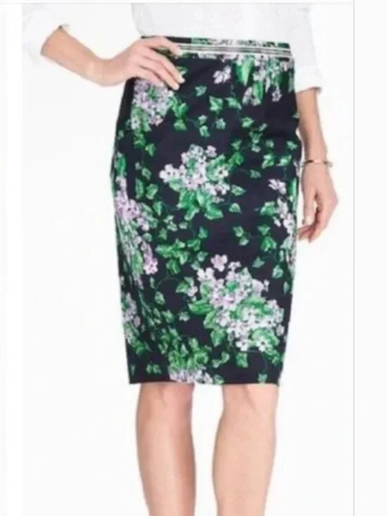 Talbots Oprah navy blue‎ purple floral pencil skirt 10