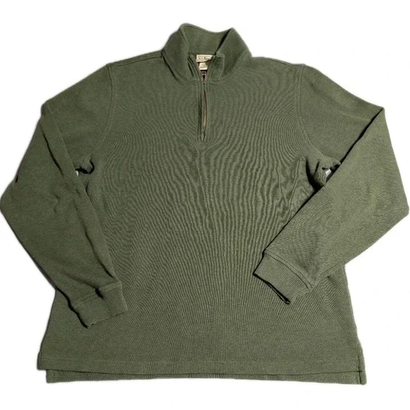 LL Bean Quarter Zip Pullover‎ Sweater Men's Large Green Cotton Made in Peru