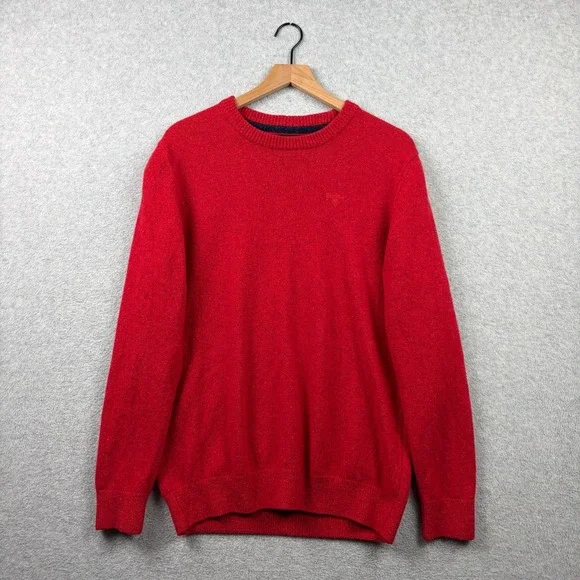 Barbour Sweater Mens Medium Red Wool Silk Blend Crewneck Tisbury Donegal Knit
