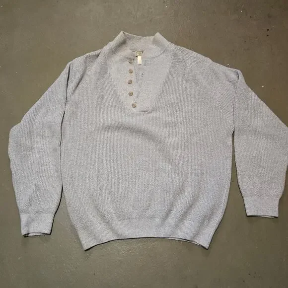 Vintage L.L.Bean Rib Knit Long Sleeve Henley Sweatshirt‎ Men's Size Large