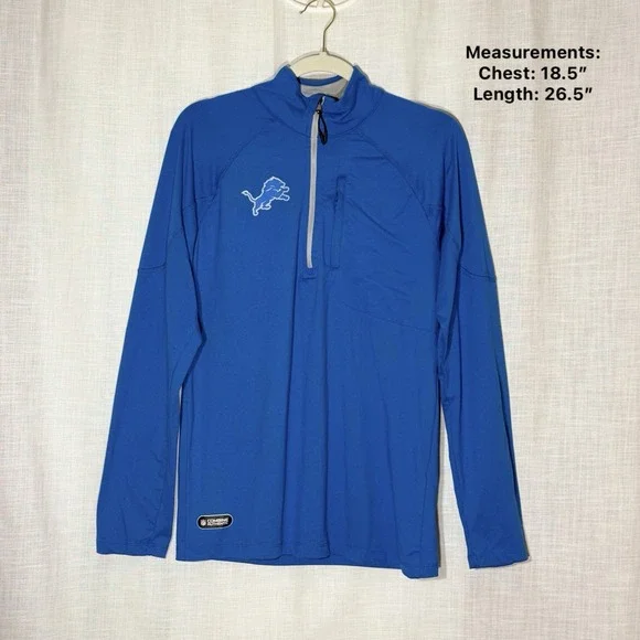 NFL Combine Detroit Lions Mens S Quarter Zip‎ Pullover Blue Stretch Activewear