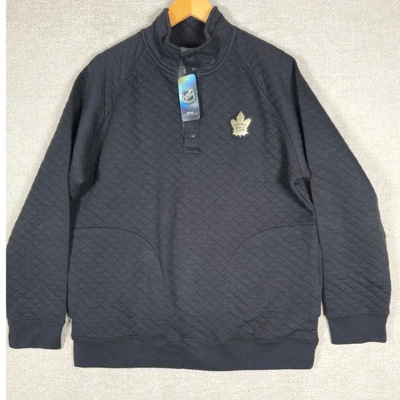 Blue 84 NHL Toronto Maple Leafs Mens Quilted Snap Mock Neck‎ Pullover Black Sz M