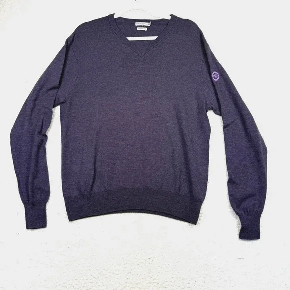 Peter Millar Sweater Mens Medium‎ Purple V Neck 100% Italian Merino Wool Knit