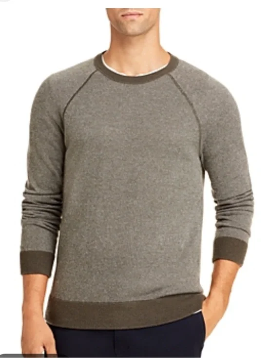 Vince cashmere wool blend Crewneck Sweater in‎ Olive with Dark Trim large