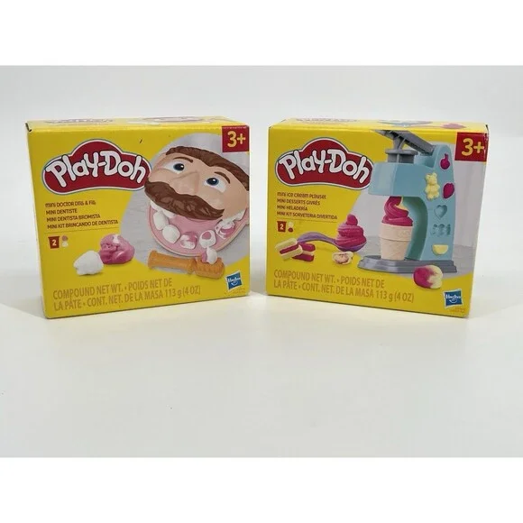 Play Doh Dentist Ice Cream Mini Playset 4 Colors Doctor Drill Lot Of 2 Easter