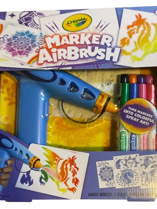 Crayola Marker Airbrush kit, featuring a blue, battery-powered sprayer