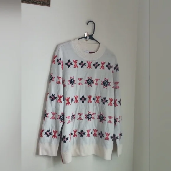 Charter Club Sweater Men XXL White, Red and Blue Layering Casual Cozy Crewneck