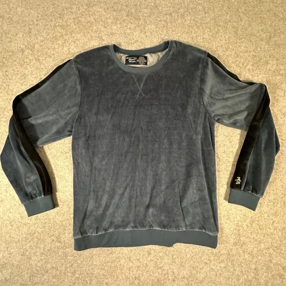 Original Penguin Velour Sweatshirt Large Blue Mens Side Stripe Crewneck